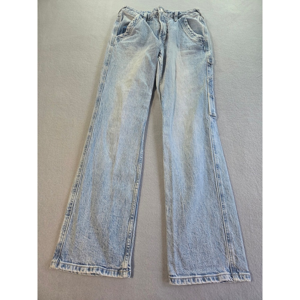 Cleo + Wolf Carpenter Jeans Women 28 Light Wash High Rise Straight Utility Denim